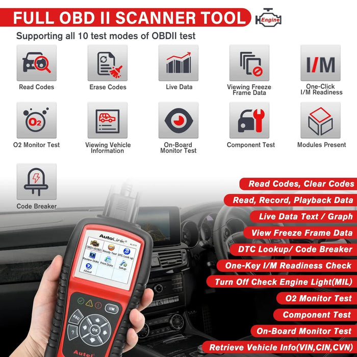 Autel AutoLink AL519 OBD2 Scanner Enhanced OBD ll Scan Tool with Mode 6 Engine Diagnostic Code Reader