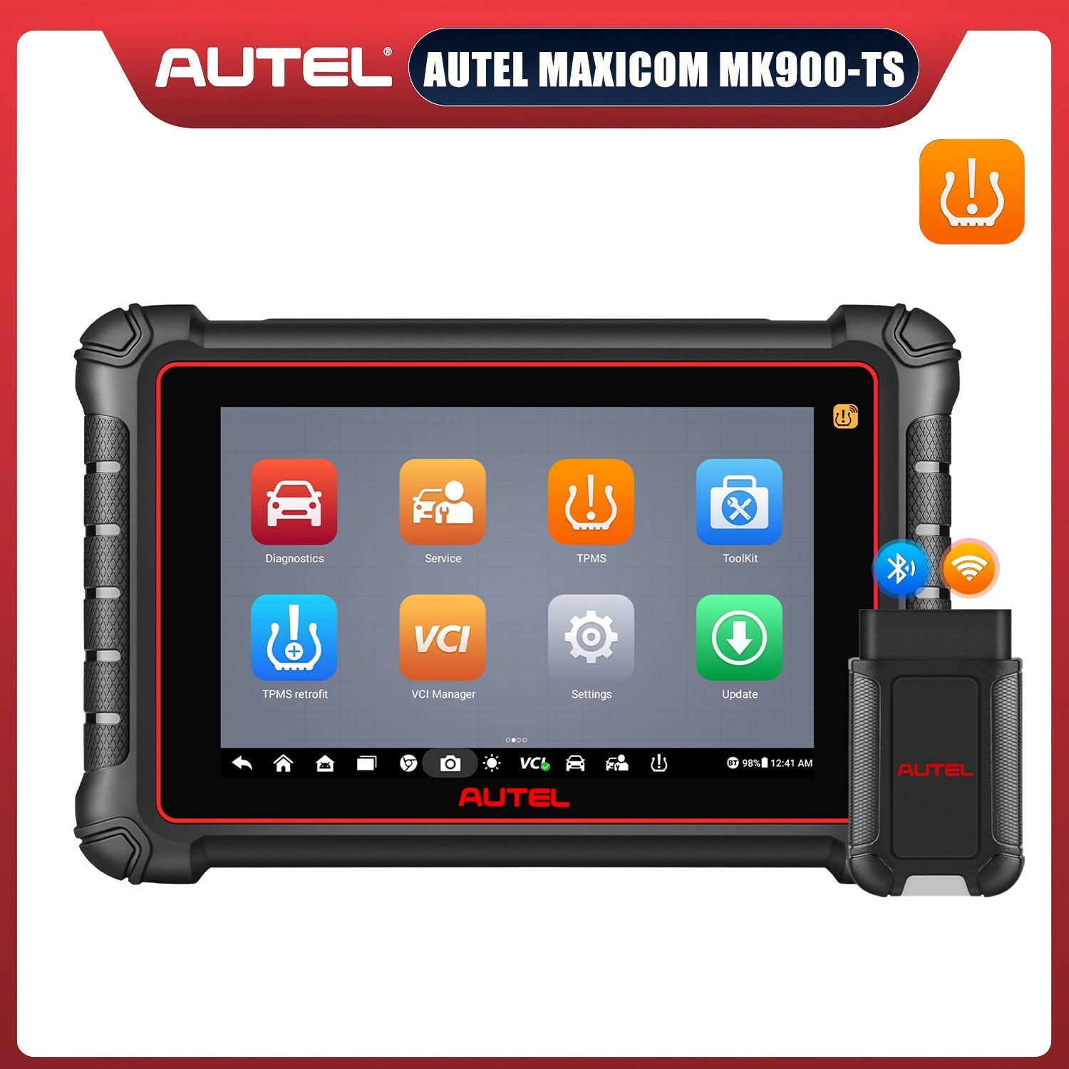 Autel MaxiCOM MK900TS MK900-TS Wireless TPMS Diagnostic Scanner 2026 with Android 11.0, Full TPMS Functions, All Systems Diagnostics, Bi-Directional Control, Support DoIP/CAN FD Protocols, 40+ Services, Upgraded of MK808TS