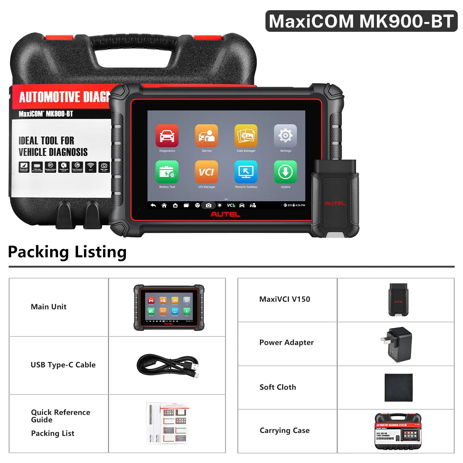 Autel MaxiCOM MK900BT MK900-BT Automotive Full System Diagnostic Scanner with Android 11.0, Bi-Directional Control, 40+ Services, Upgraded Ver. Of MK808BT/MK808BT PRO Scanner