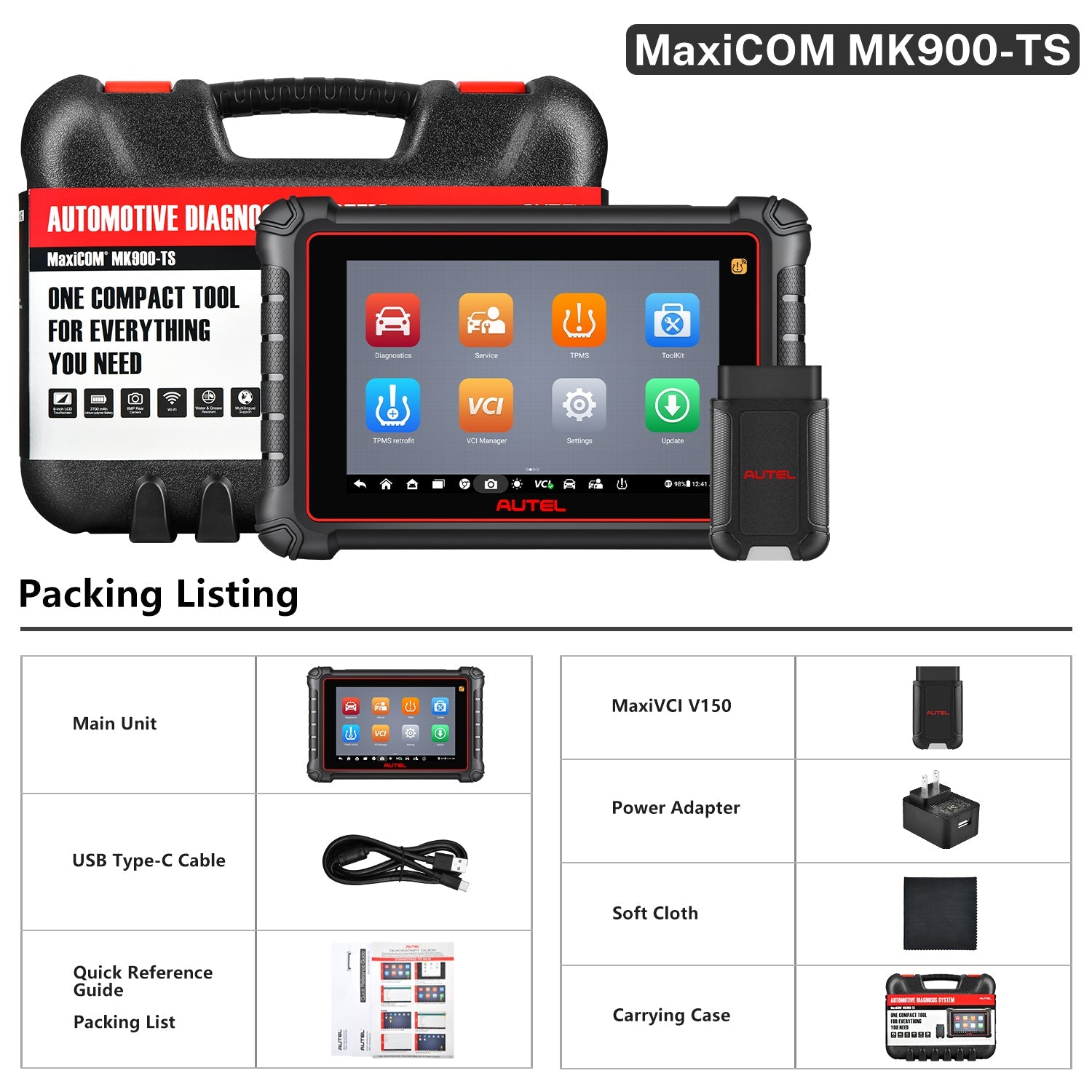 Autel MaxiCOM MK900TS MK900-TS Wireless TPMS Diagnostic Scanner 2026 with Android 11.0, Full TPMS Functions, All Systems Diagnostics, Bi-Directional Control, Support DoIP/CAN FD Protocols, 40+ Services, Upgraded of MK808TS