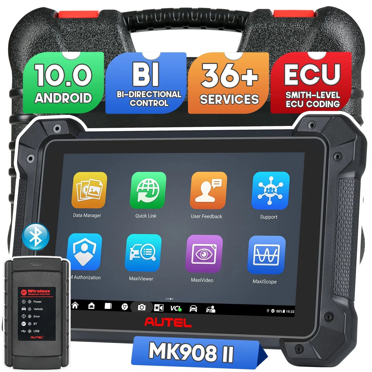 Autel MaxiCOM MK908 II 2026, OE-Level Full Systems Diagnostic Tool With Advanced ECU Coding, Support Bi-Directional Control, 36+ Maintenance Services, AutoScan 2.0,  VAG Guided Functions, Pre & Post ScanUpgraded Version of Autel MK908/MS908