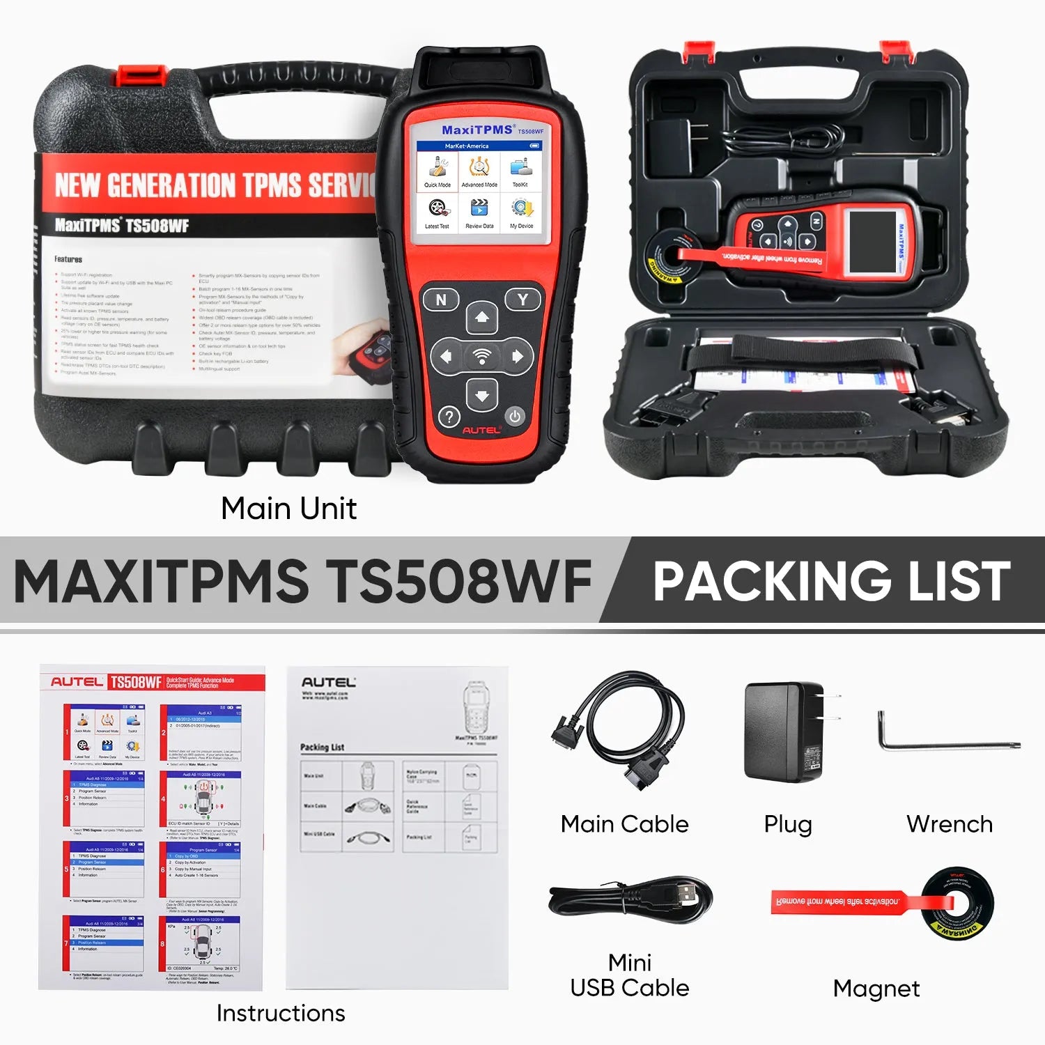 Autel MaxiTPMS TS508WF Advanced TPMS Service Tool 2026 With Wi-Fi Updates, Program MX-Sersors 315/433MHz, Relearn/Activate All Sensors