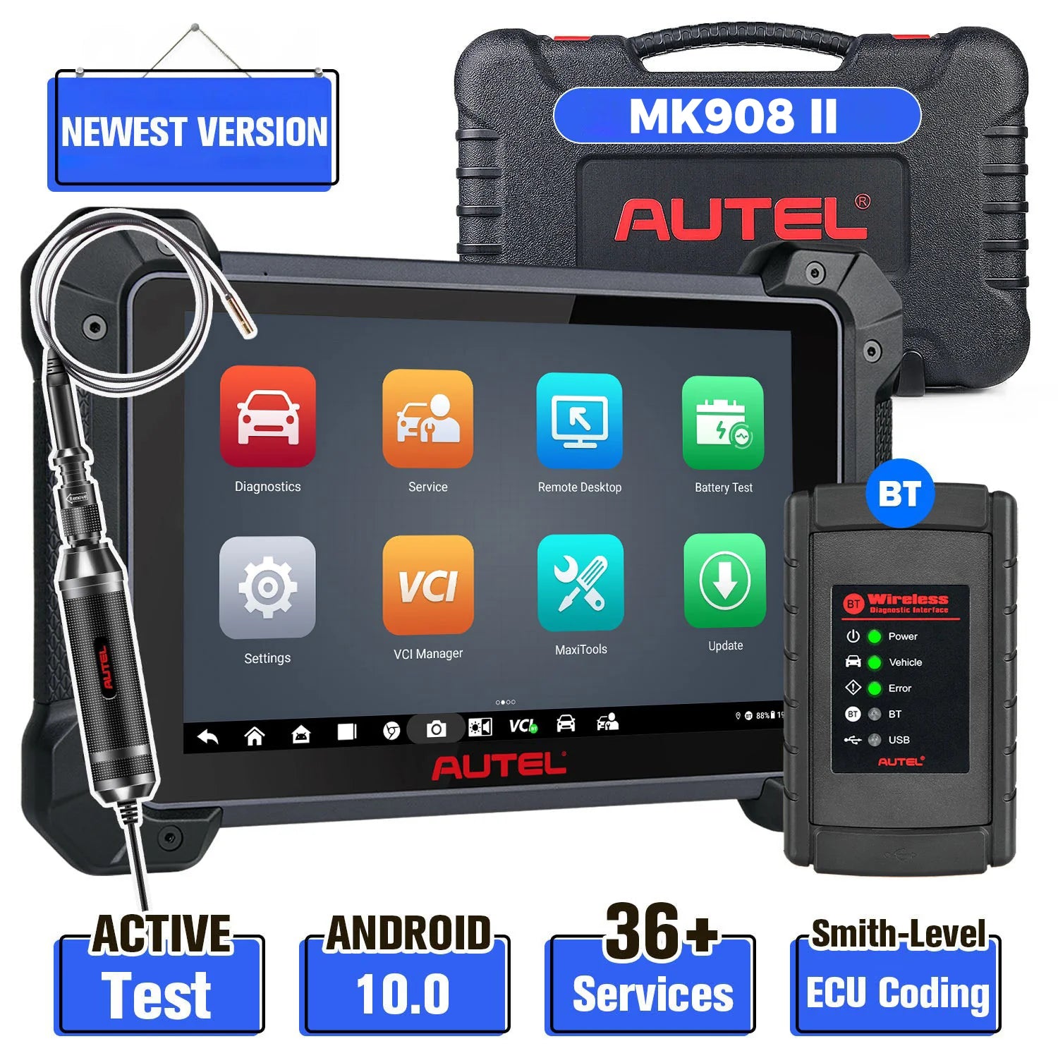 Autel MaxiCOM MK908 II 2026, OE-Level Full Systems Diagnostic Tool With Advanced ECU Coding, Support Bi-Directional Control, 36+ Maintenance Services, AutoScan 2.0,  VAG Guided Functions, Pre & Post ScanUpgraded Version of Autel MK908/MS908