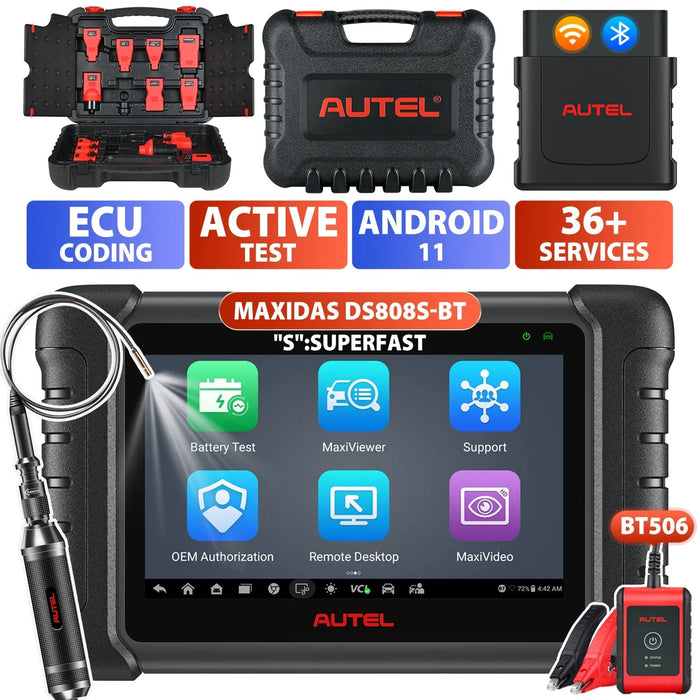 Autel MaxiDAS DS808S-BT KIT Full System Diagnostic Scanner with OBDII Adapters, Android 11, Bi-Directional Control, Advanced ECU Coding as MS906 Pro, Upgraded Ver. of DS808/MP808