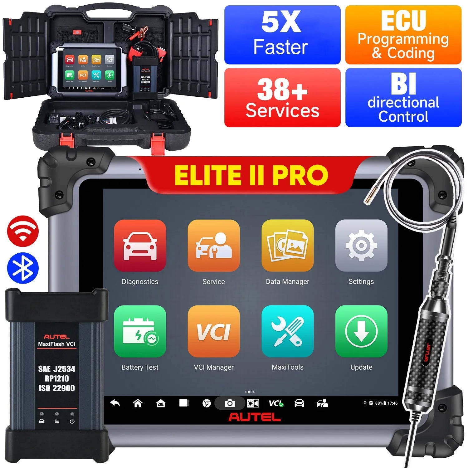 【2-Year Free Update】Autel Maxisys Elite II Pro 2026 , ECU Programming&Coding,  Auto Scan 2.0, Bi-Directional Control, D-PDU/RP1210& DoIP/CAN FD, Full-System Diagnostic, MaxiFlash VCI, 40+ Services, Upgrade Of Elite/Elite II/MS908 PRO