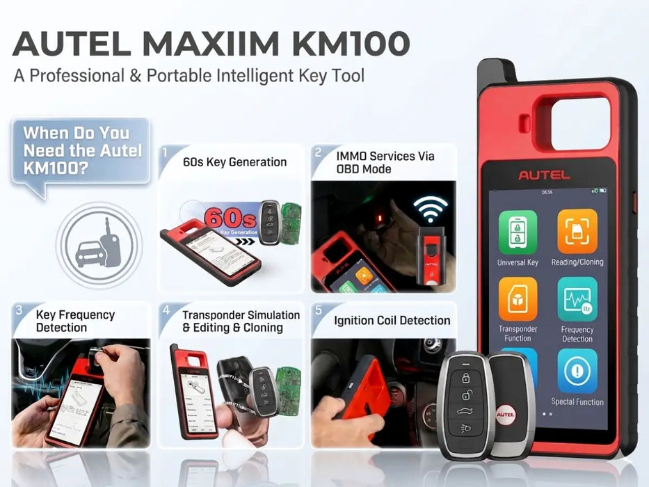 Autel MaxiIM KM100 / KM100X Universal Key Generator Kit 2026, 60S Generation, Chip Read/Write /Cloning, IMMO Learning & Programming, Built-in APB112, Life-Time Free Update, Same as KM100E/KM100X, 2 IKEYs Included