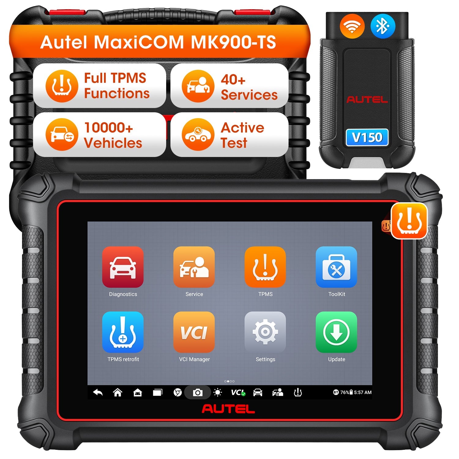 Autel MaxiCOM MK900TS MK900-TS Wireless TPMS Diagnostic Scanner 2026 with Android 11.0, Full TPMS Functions, All Systems Diagnostics, Bi-Directional Control, Support DoIP/CAN FD Protocols, 40+ Services, Upgraded of MK808TS
