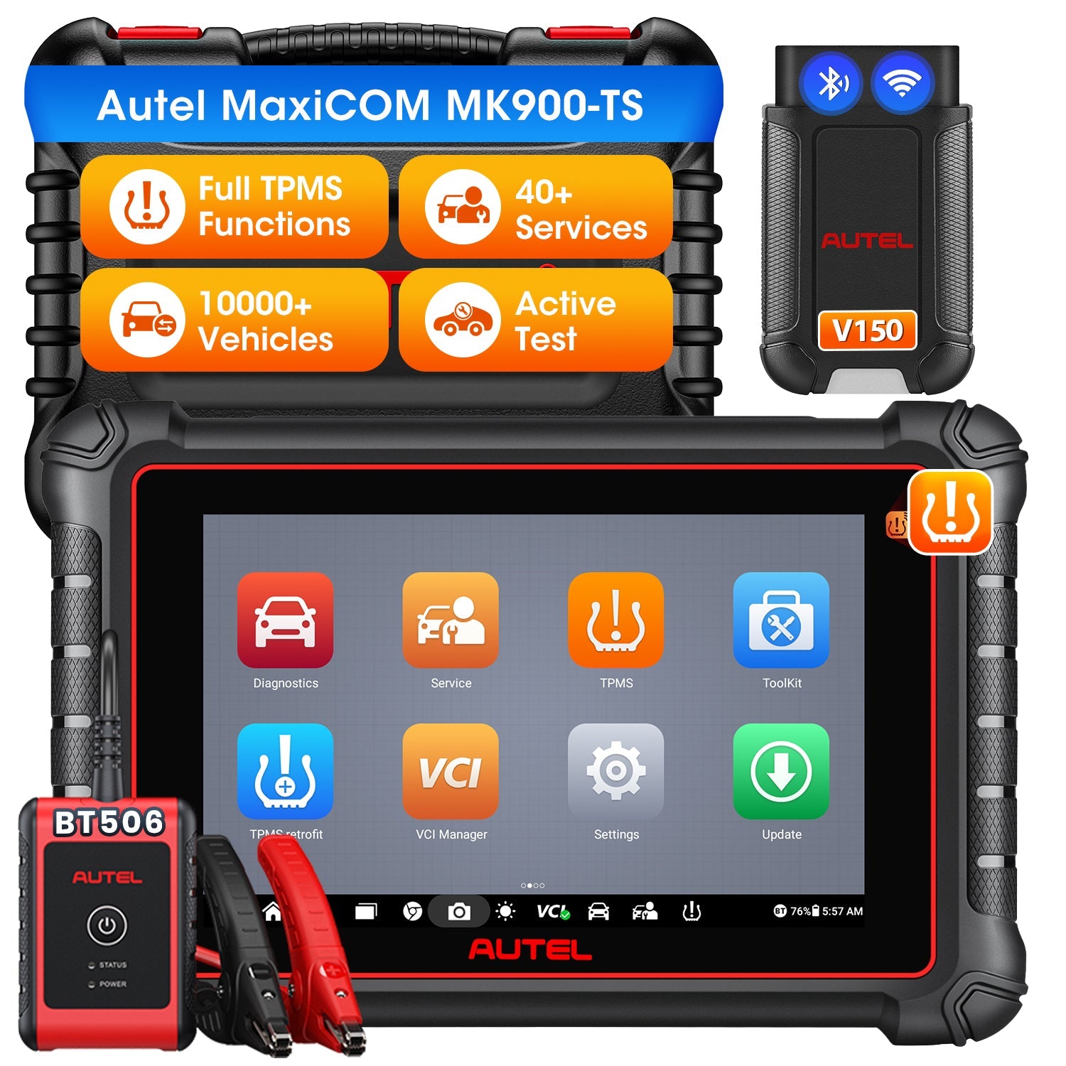 Autel MaxiCOM MK900TS MK900-TS Wireless TPMS Diagnostic Scanner 2026 with Android 11.0, Full TPMS Functions, All Systems Diagnostics, Bi-Directional Control, Support DoIP/CAN FD Protocols, 40+ Services, Upgraded of MK808TS