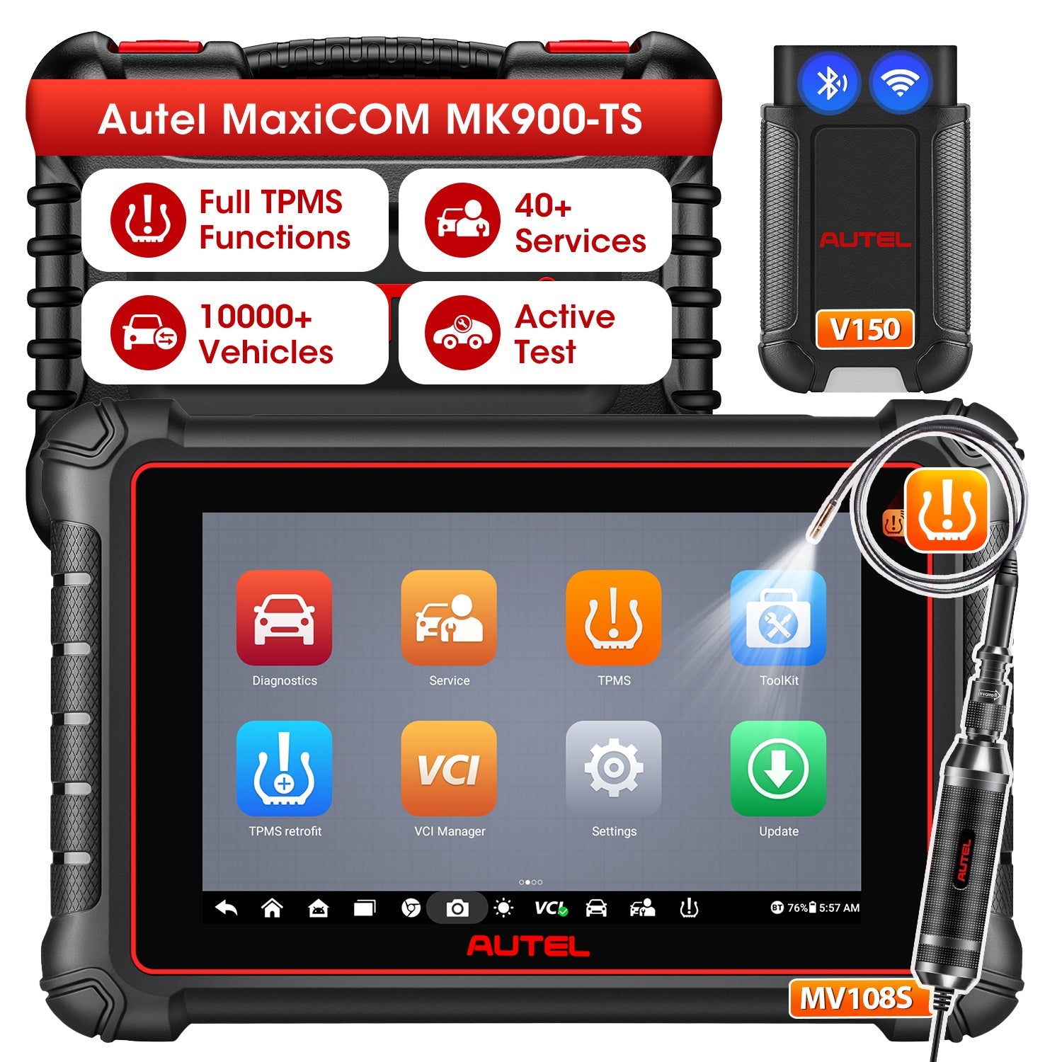 Autel MaxiCOM MK900TS MK900-TS Wireless TPMS Diagnostic Scanner 2026 with Android 11.0, Full TPMS Functions, All Systems Diagnostics, Bi-Directional Control, Support DoIP/CAN FD Protocols, 40+ Services, Upgraded of MK808TS