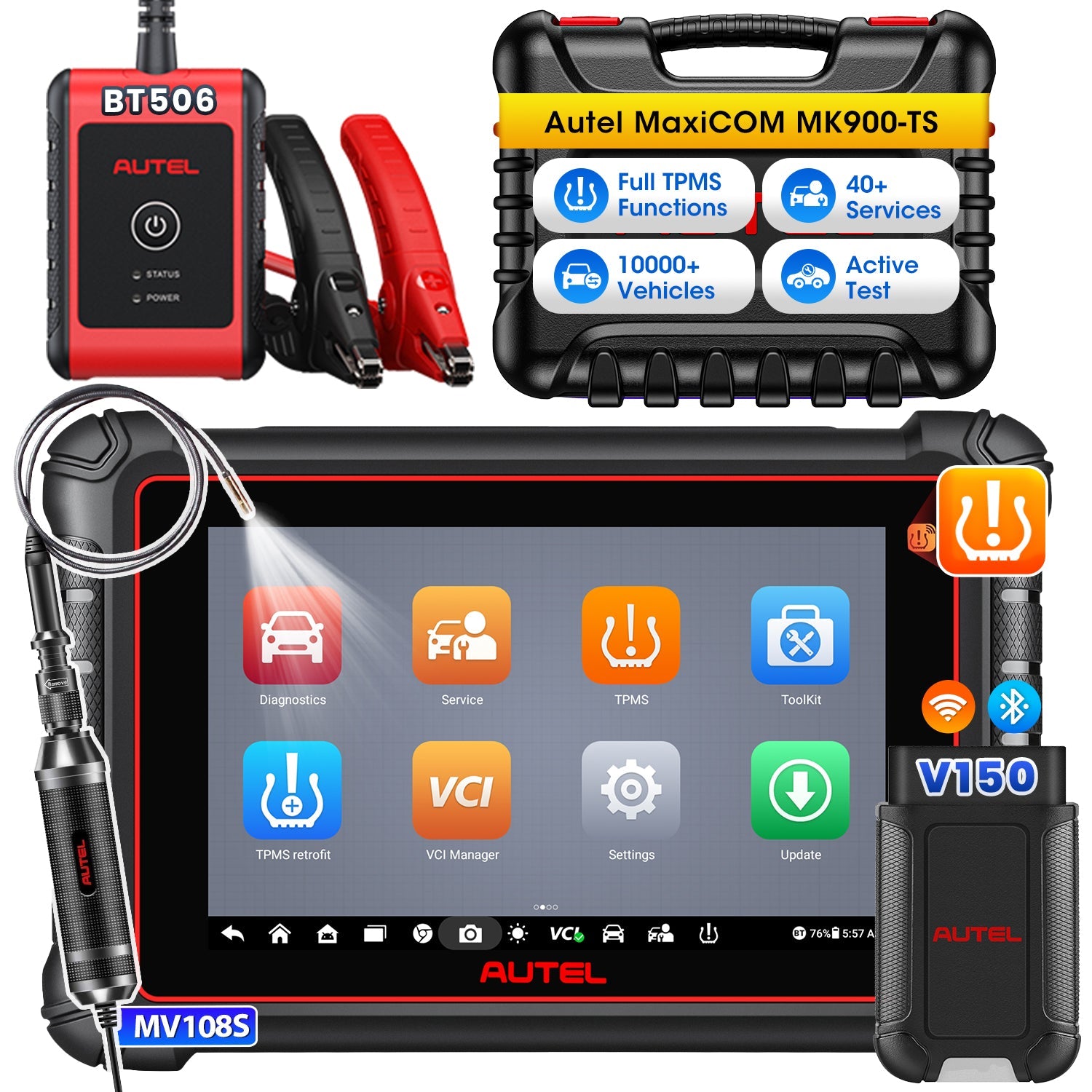 Autel MaxiCOM MK900TS MK900-TS Wireless TPMS Diagnostic Scanner 2026 with Android 11.0, Full TPMS Functions, All Systems Diagnostics, Bi-Directional Control, Support DoIP/CAN FD Protocols, 40+ Services, Upgraded of MK808TS
