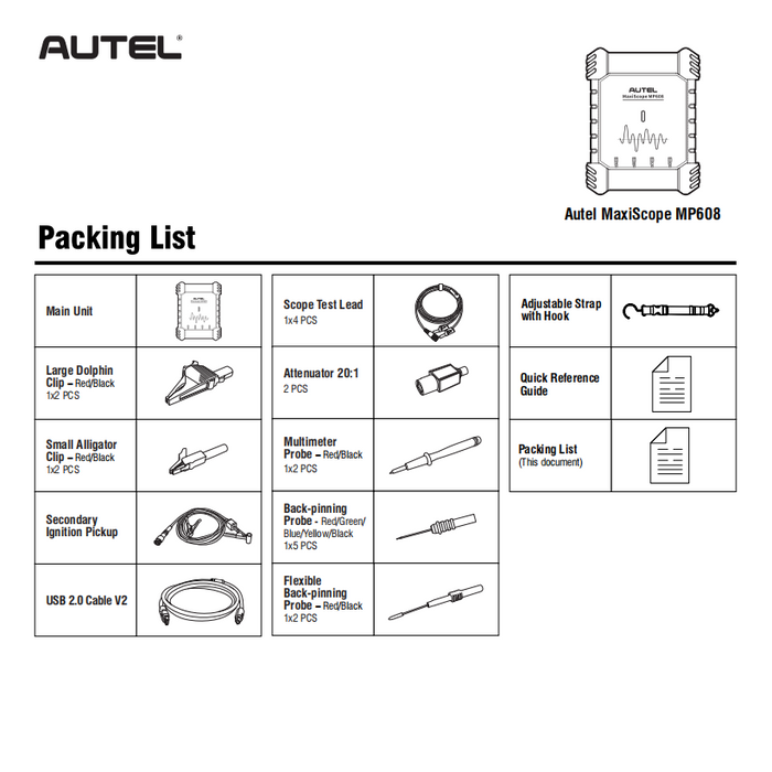 Autel MP608 Oscilloscope Precision 4-channel Oscilloscope, Upgrade of MP408, Compatible with MS906PRO, MS906PRO-TS, MS909S2, MS908CV II, MS909CV, and Windows PC