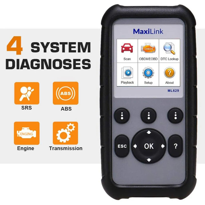 Autel MaxiLink ML629 OBD2 Scanner, ABS SRS Engine Transmission Diagnostic Scan Tool, Same as AL629 for DIYers Professionals